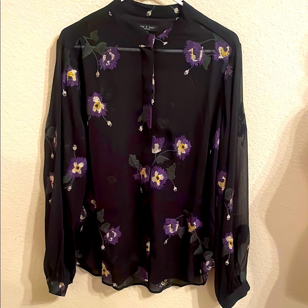 Rag & Bone black Embroidered blouse. NEW w/o tags 
Size Large